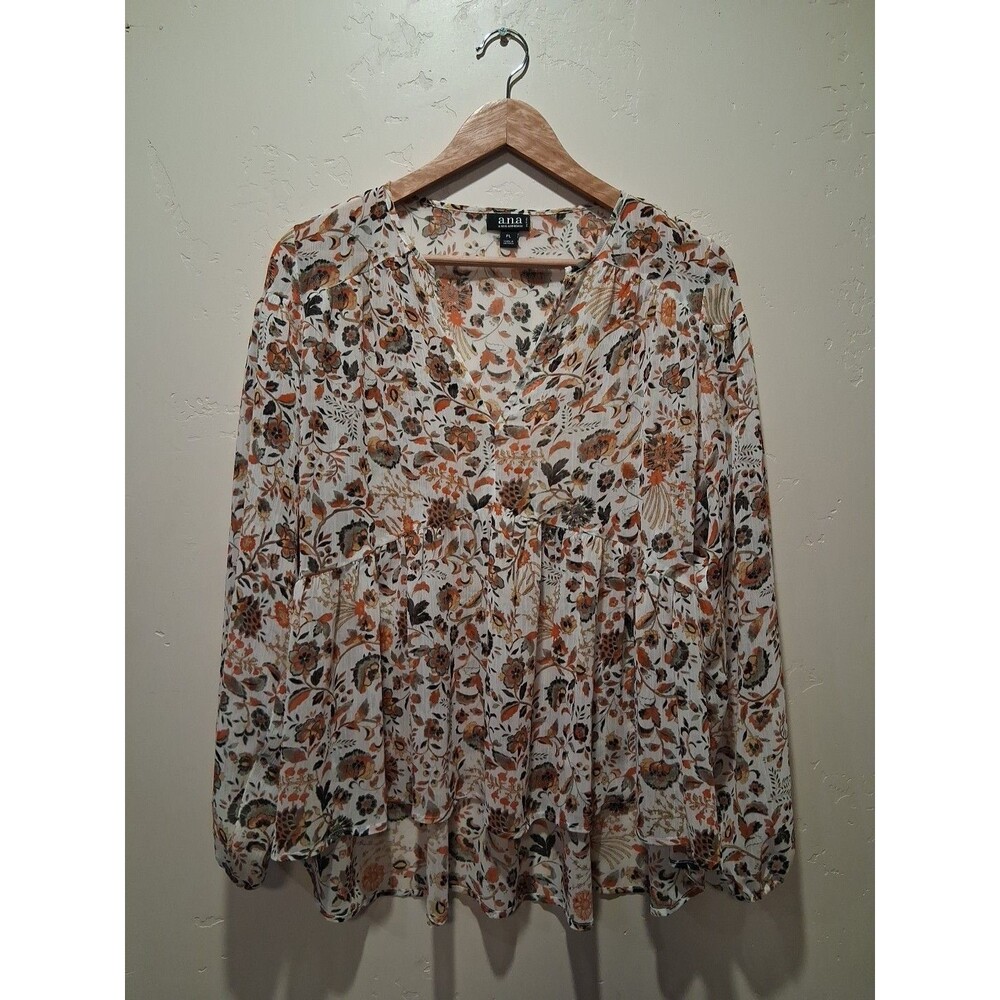 a.n.a Floral Blouse Wmn's Petite L Empire Waist High Low Boho Cottagecore V-Neck